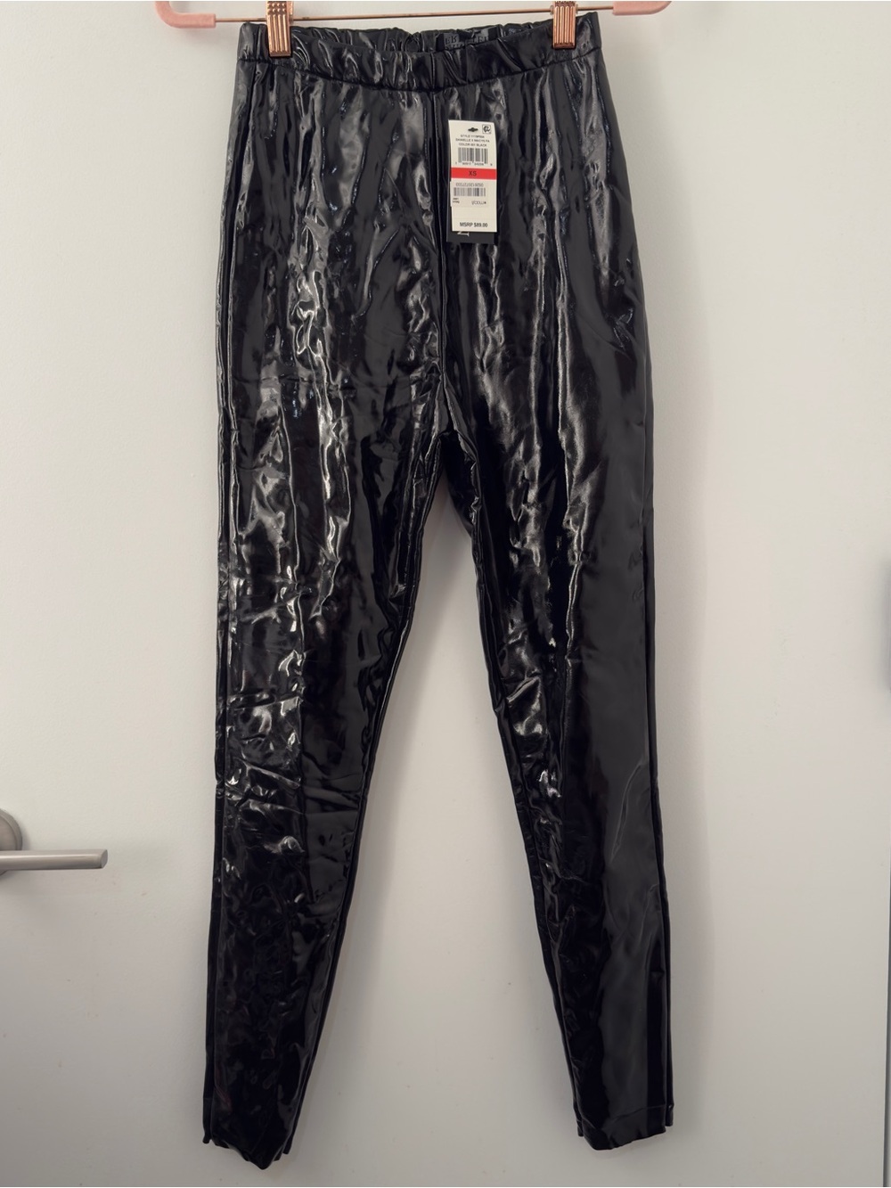 Danielle Bernstein Black Faux Patent Leather Pants Size Extra Small XS High Rise